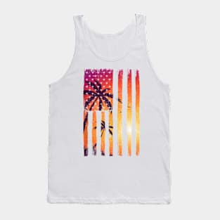 Summer Sunset Palm Trees American Flag Cool Spring Beach Tank Top Tank Top